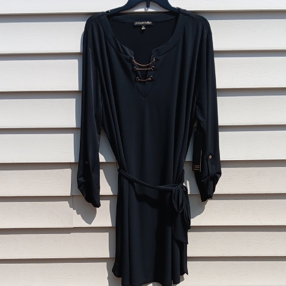 ALWAYS INDIGO Elegant Long Sleeve Black Dress with Waist String- 3X - Picture 2 of 13